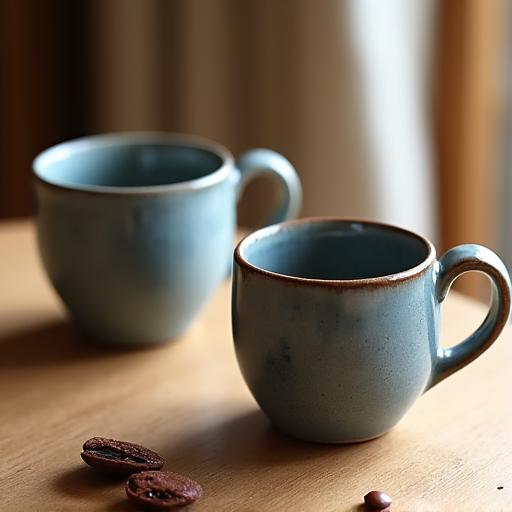 Tasses à café faites à la main avec une anse organique.