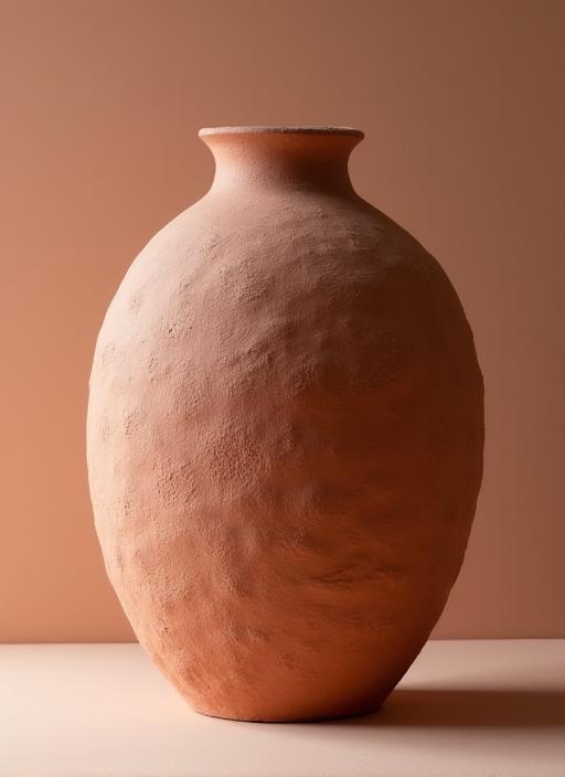 Grand vase texturé en terre cuite brute.